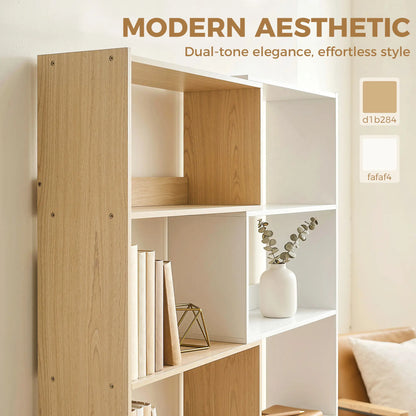 Corner Bookshelf, 5-Tier L-Shaped Bookcase with 350° Rotating Design, Two-Tone Design, Fruitwood/White Display Bookshelves at Gallery Canada