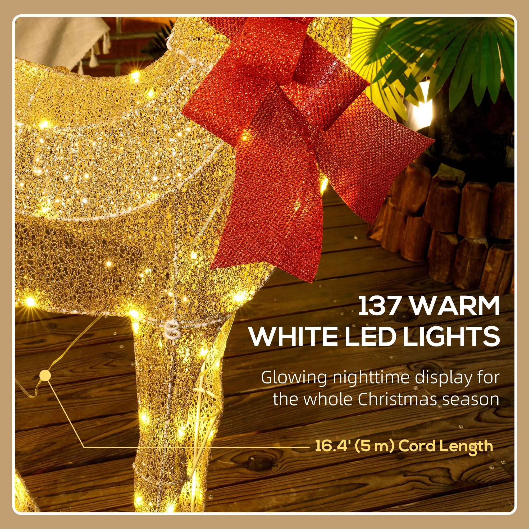 LED Lighted Reindeer Yard Decoration, Indoor Outdoor Lawn, Gold Christmas Deer Lights at Gallery Canada