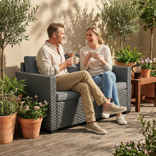 2 Seater Outdoor Couch, Deep Seat, Cushions, Wide Armrests, Dark Grey Patio Furniture Sets Grey, Dark Grey at Gallery Canada