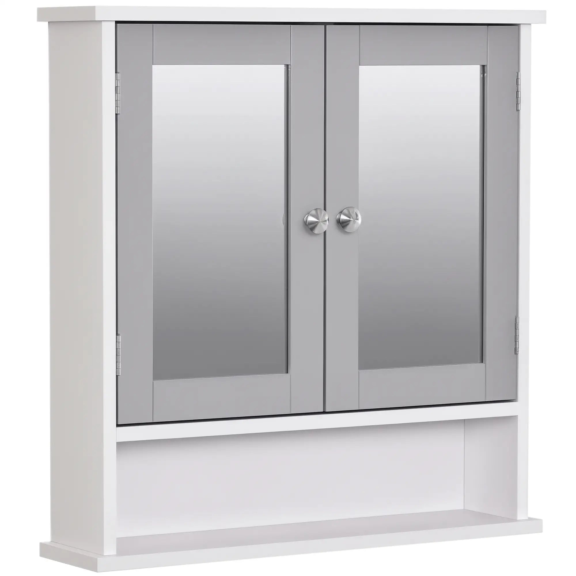 Wall-Mounted Medicine Cabinet, Double Doors, Open Shelf, Adjustable, White and Grey Mirror Medicine Cabinets Grey, White at Gallery Canada
