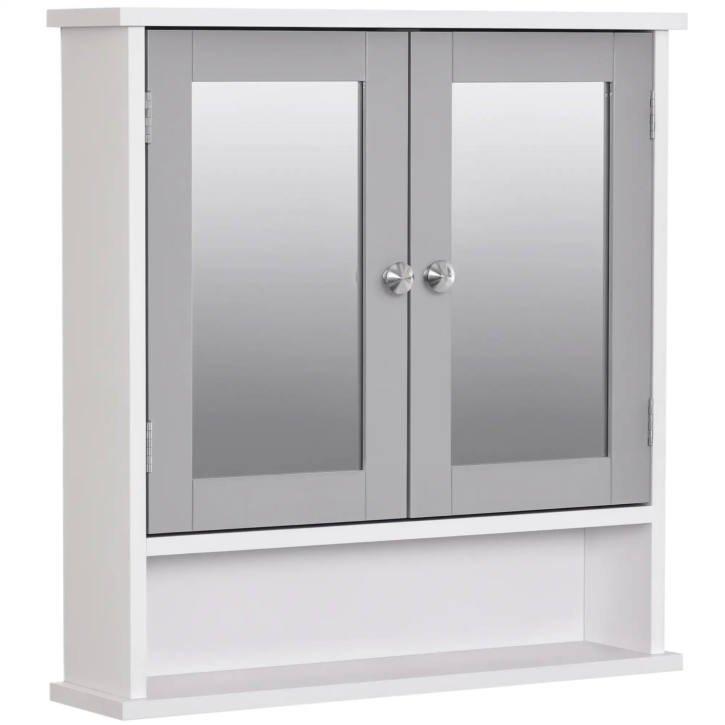 Wall-Mounted Medicine Cabinet, Double Doors, Open Shelf, Adjustable, White and Grey Mirror Medicine Cabinets Grey, White at Gallery Canada