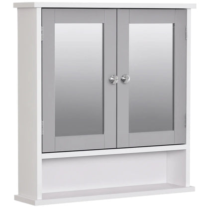 Wall-Mounted Medicine Cabinet, Double Doors, Open Shelf, Adjustable, White and Grey Mirror Medicine Cabinets Grey, White at Gallery Canada