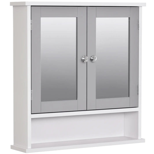 Wall-Mounted Medicine Cabinet, Double Doors, Open Shelf, Adjustable, White and Grey Mirror Medicine Cabinets Grey, White at Gallery Canada