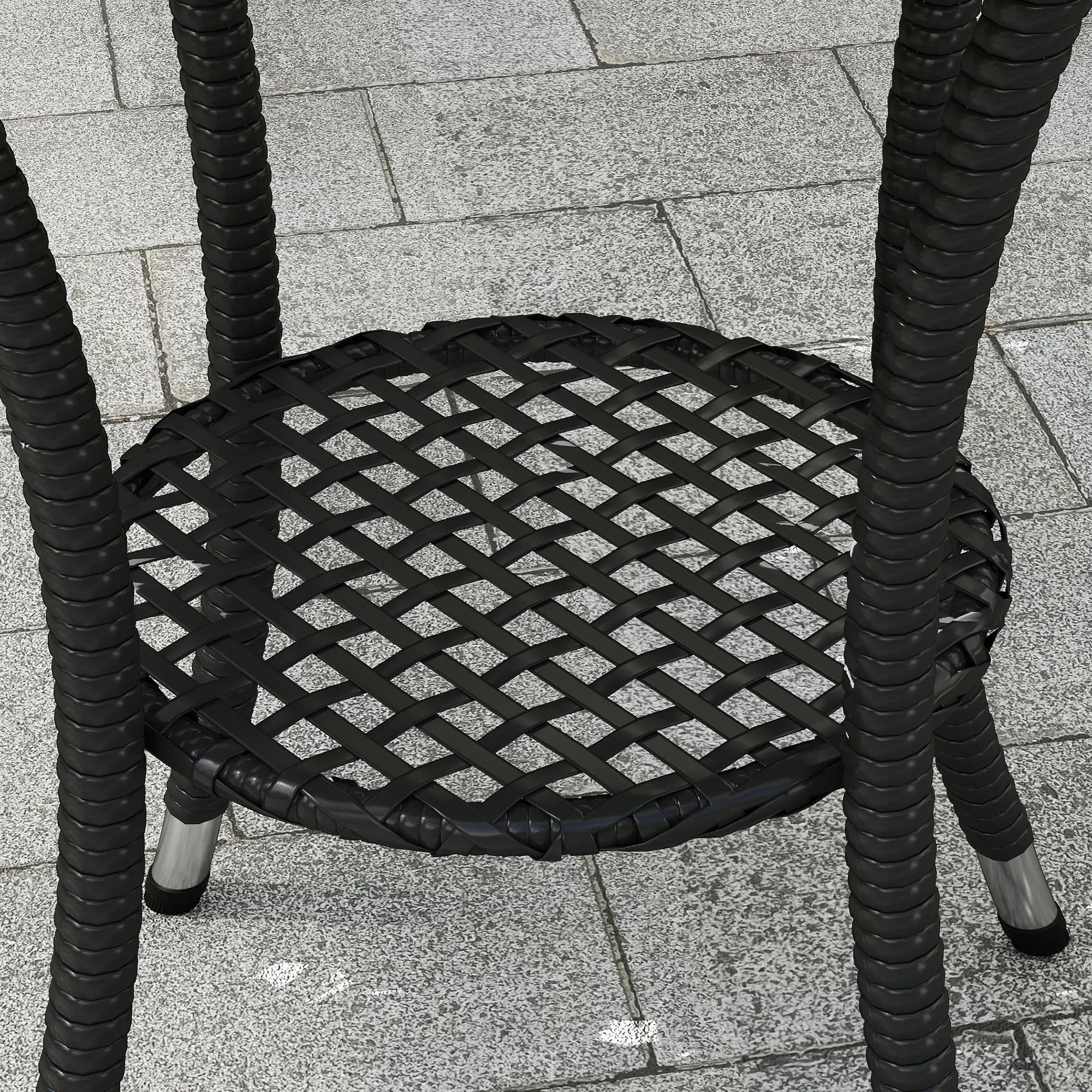 Outdoor Rattan Dining Table, Round Coffee Table with 2-Tier Shelf, Black Patio Dinning Tables at Gallery Canada