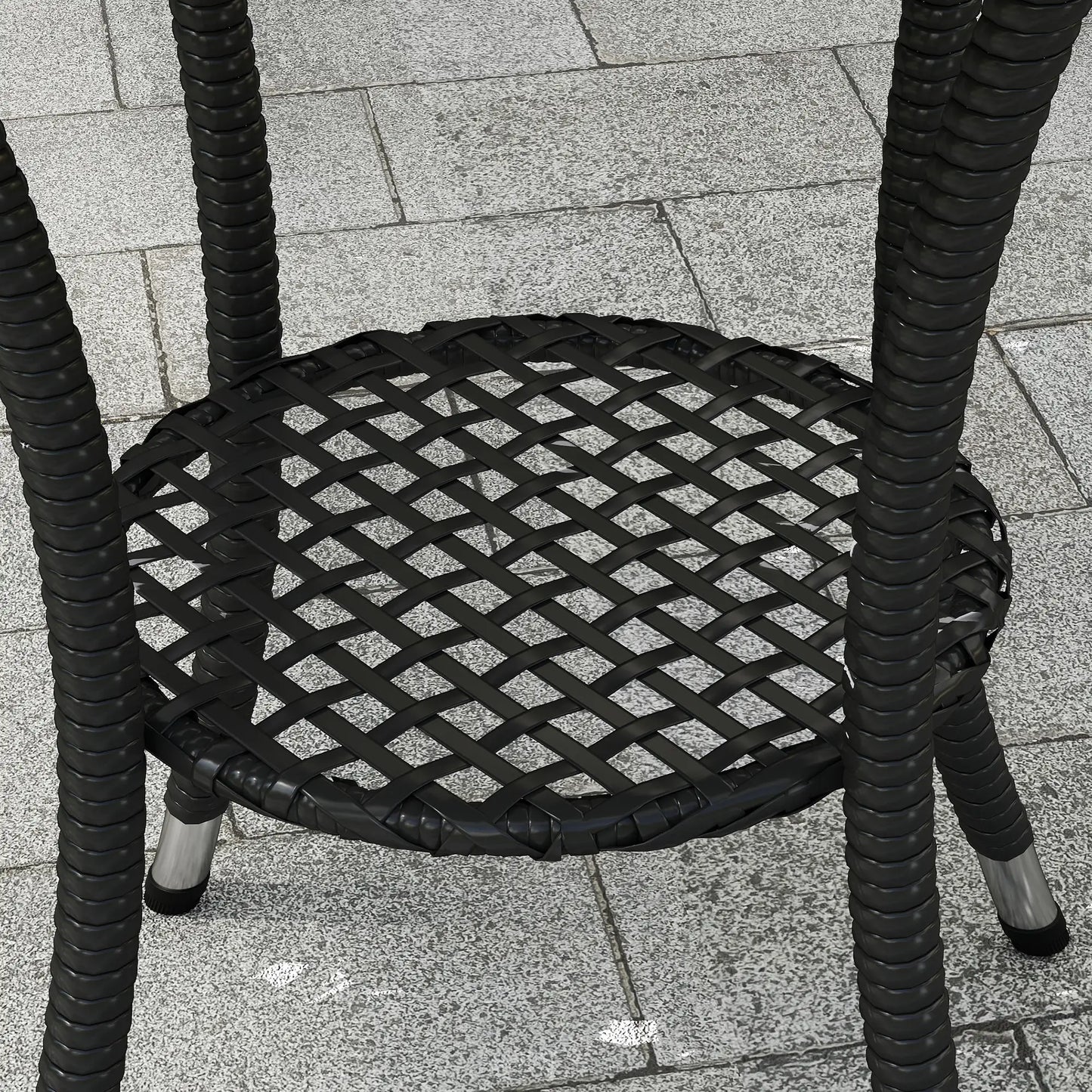 Outdoor Rattan Dining Table, Round Coffee Table with 2-Tier Shelf, Black Patio Dinning Tables at Gallery Canada