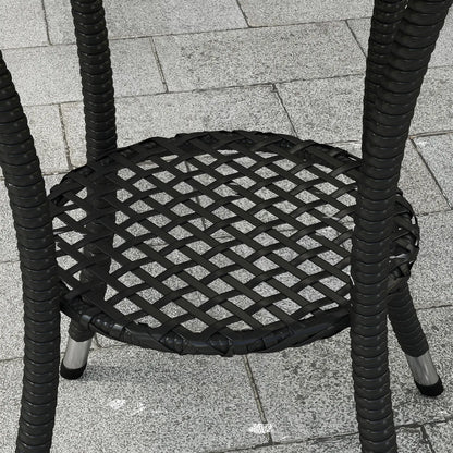 Outdoor Rattan Dining Table, Round Coffee Table with 2-Tier Shelf, Black Patio Dinning Tables at Gallery Canada