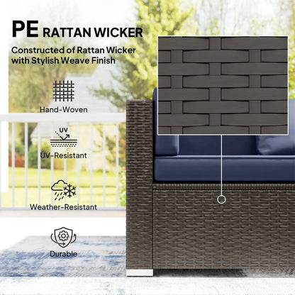 7pc Garden Wicker Sectional Set, Patio Rattan Lounge Sofa, Navy Blue Patio Furniture Sets at Gallery Canada