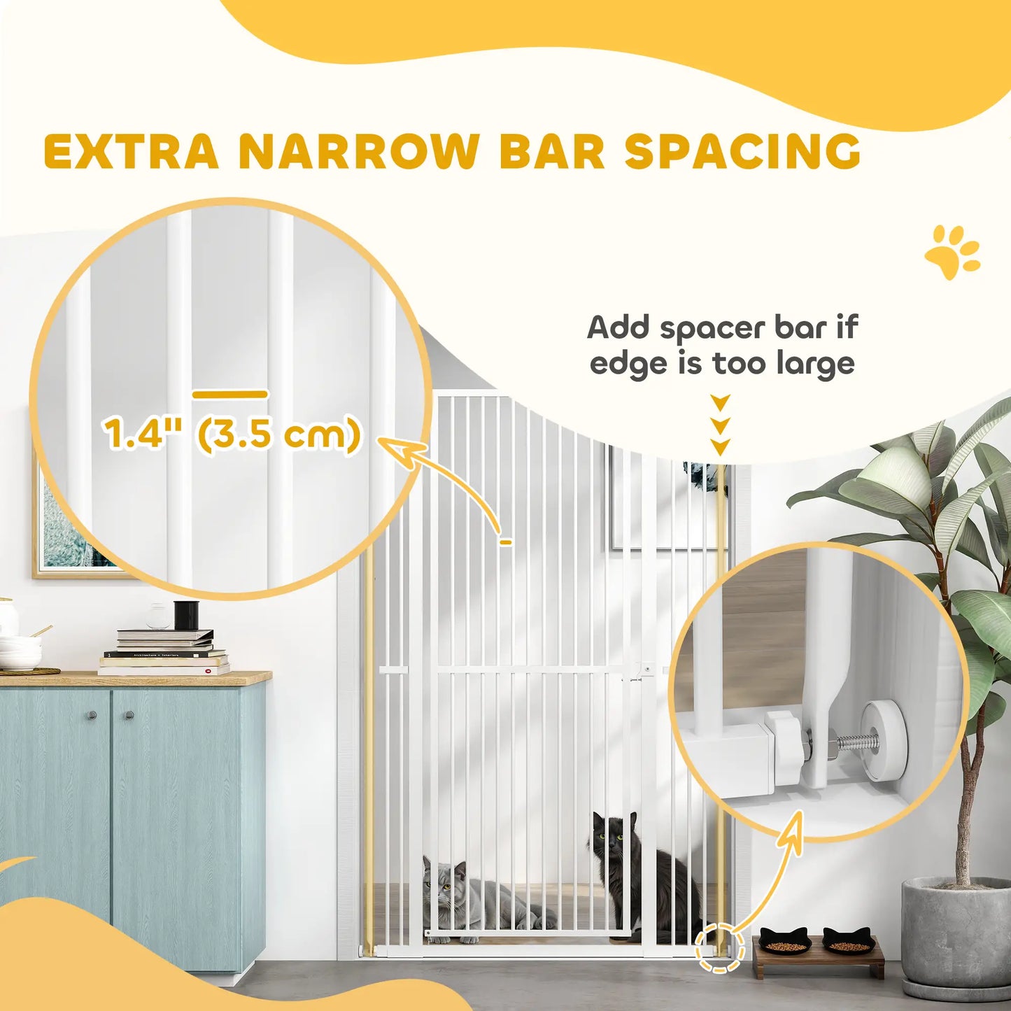 59" Extra Tall Cat Gate, 30"-41" with Extensions, White Pet Gates at Gallery Canada