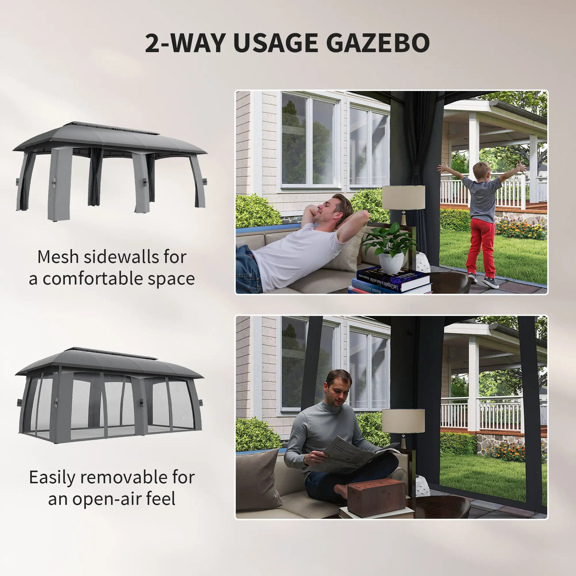 10' x 20' Outdoor Gazebo, Garden Canopy Shelter with Netting, Dark Grey Gazebos at Gallery Canada