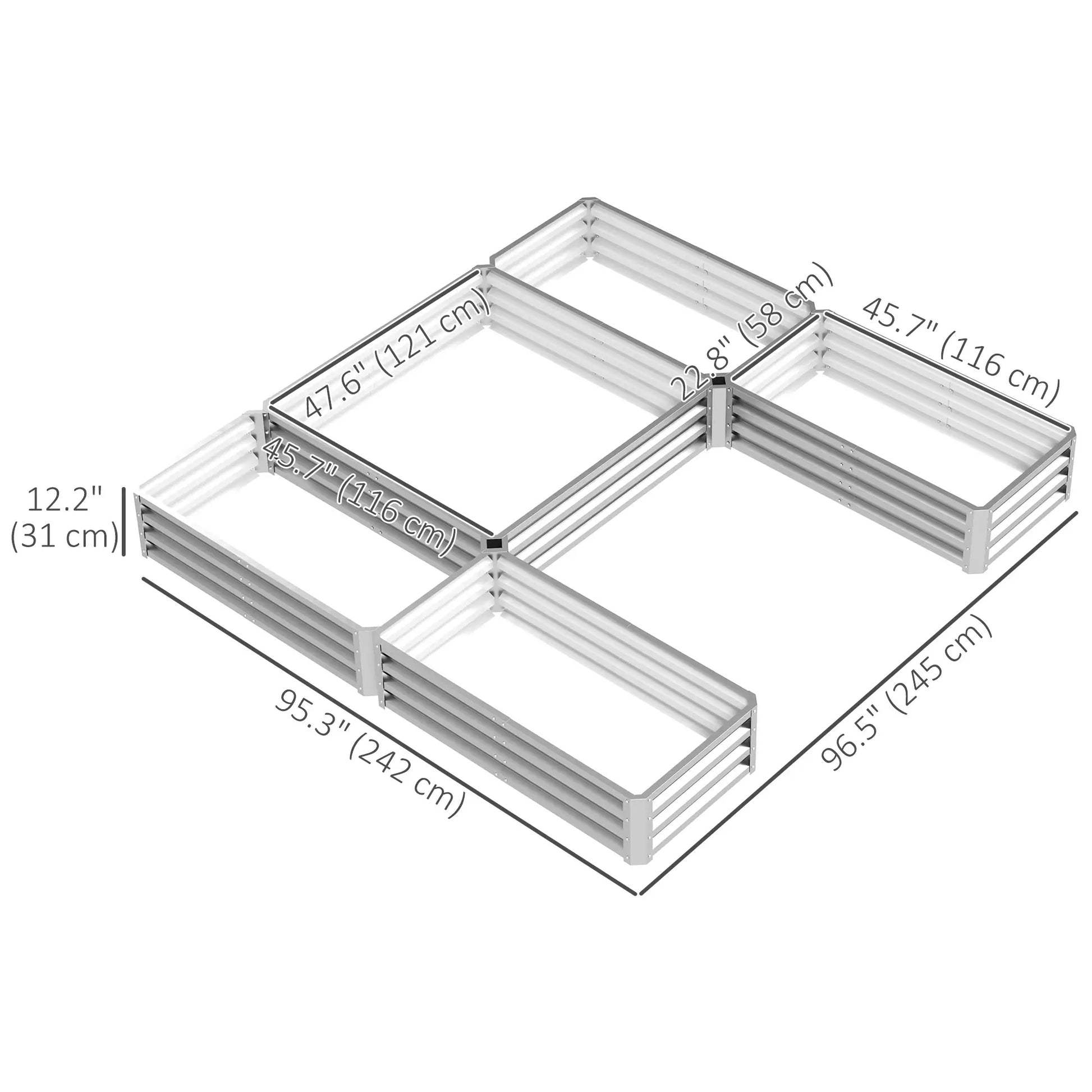 Steel Raised Garden Bed, 8x8x1ft, Set of 5 Large Planters, Silver Raised Garden Beds at Gallery Canada