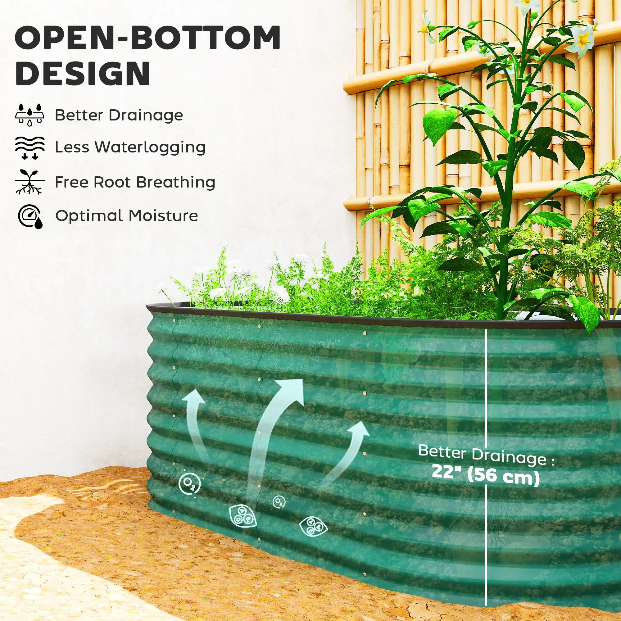 Galvanized Raised Garden Bed, 5 x 2.5 x 2 ft, Oval Planter Box, Dark Green Galvanized Planter Boxes at Gallery Canada