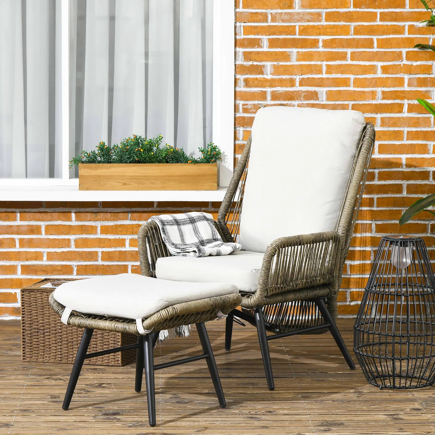 2 Pcs PE Rattan Leisure Chair Set, Outdoor Reclining Patio Chair with Footrest, Adjustable Backrest, Cushion, Khaki Patio Chairs at Gallery Canada