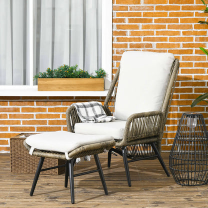 2 Pcs PE Rattan Leisure Chair Set, Outdoor Reclining Patio Chair with Footrest, Adjustable Backrest, Cushion, Khaki Patio Chairs at Gallery Canada