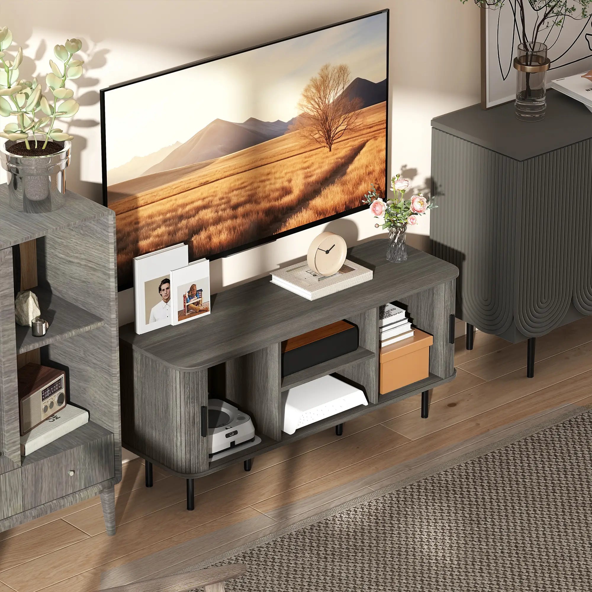 TV Stand For 55 Inches, Storage Shelves And Cabinets, Grey TV Stands at Gallery Canada