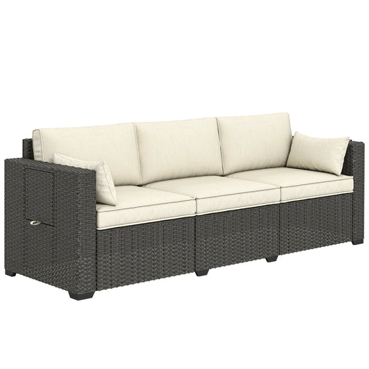 3 Seater Wicker Patio Sofa, 6" Thick Cushions, Cream White Patio Furniture Sets Dark Grey, Cream White at Gallery Canada