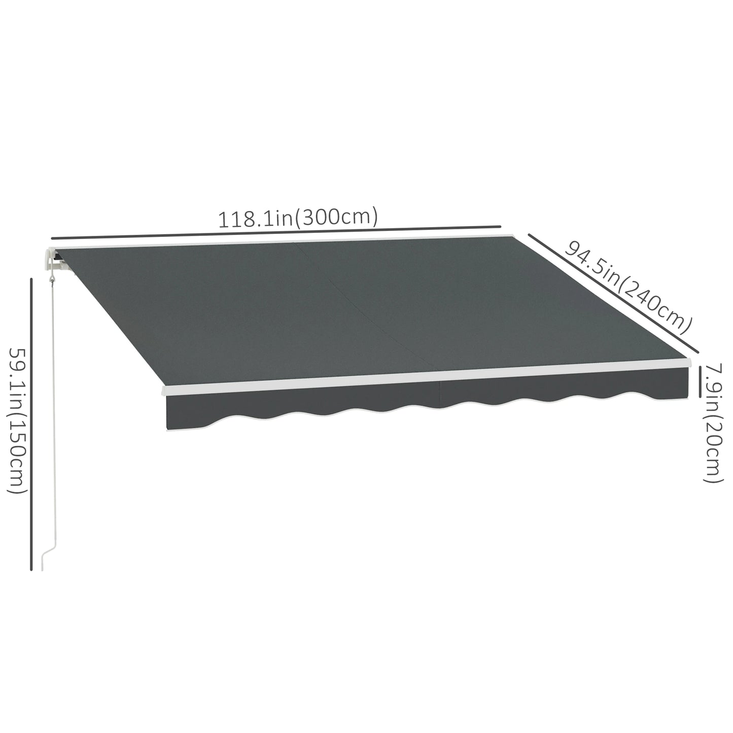 10' x 8' Retractable Electric Awning, Manual Crank, Aluminum Frame, Grey Deck Awnings at Gallery Canada
