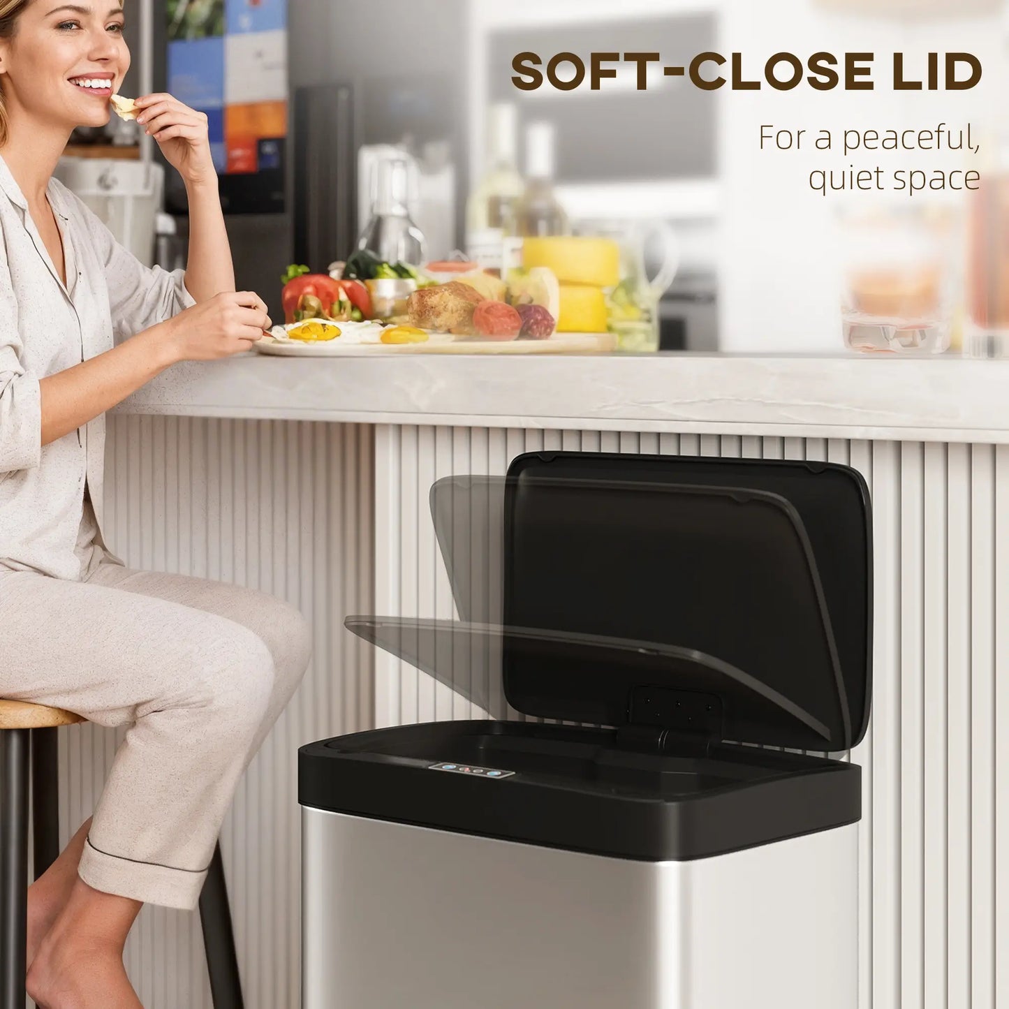 12 Gallon Sensor Can, Automatic Garbage Can, Stainless Steel, Silver