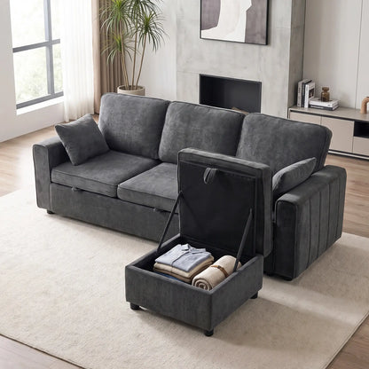 Modular Sectional Sofa Bed With Reversible Ottoman, Dark Grey