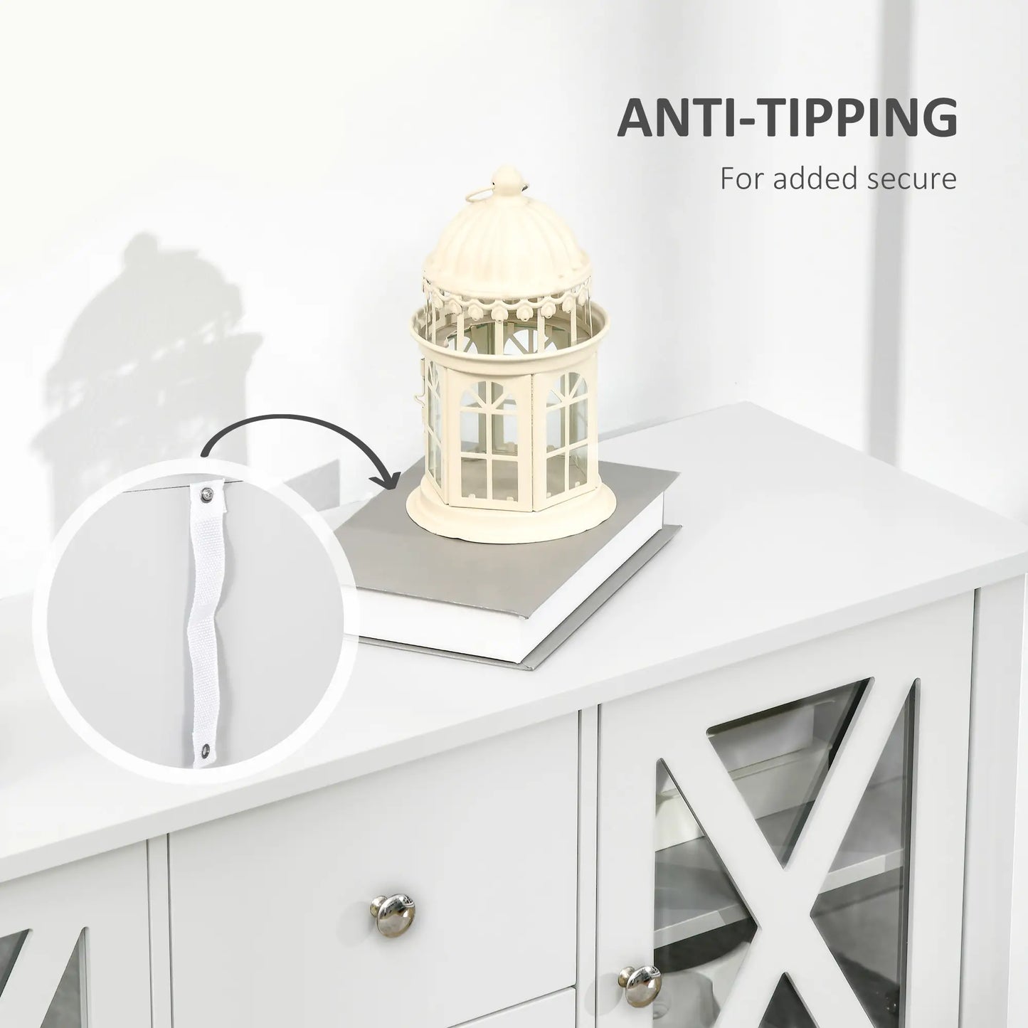 Modern Sideboard, Glass Door Buffet Cabinet, Adjustable Shelves, White Bar Cabinets at Gallery Canada