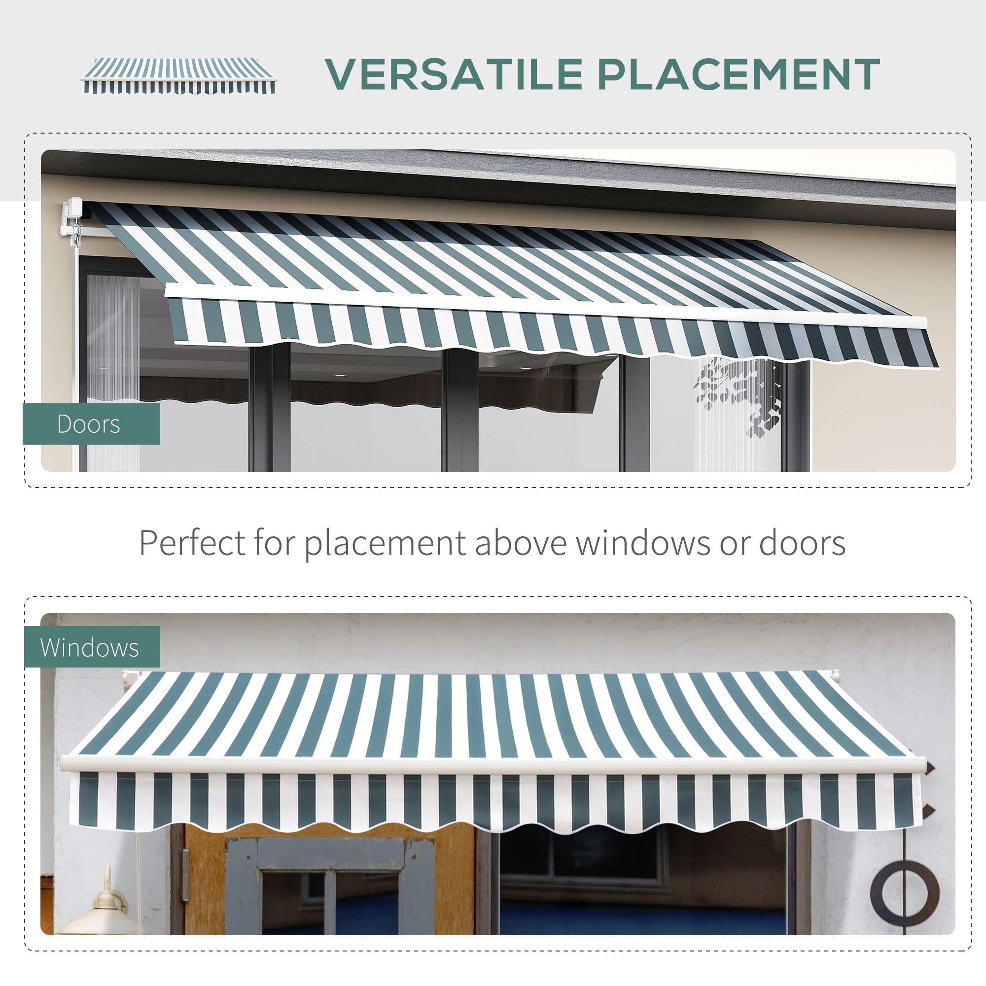 8' x 7' Retractable Awning, UV Water-Resistant Fabric, Aluminum Frame, Green White, Green, White Deck Awnings at Gallery Canada