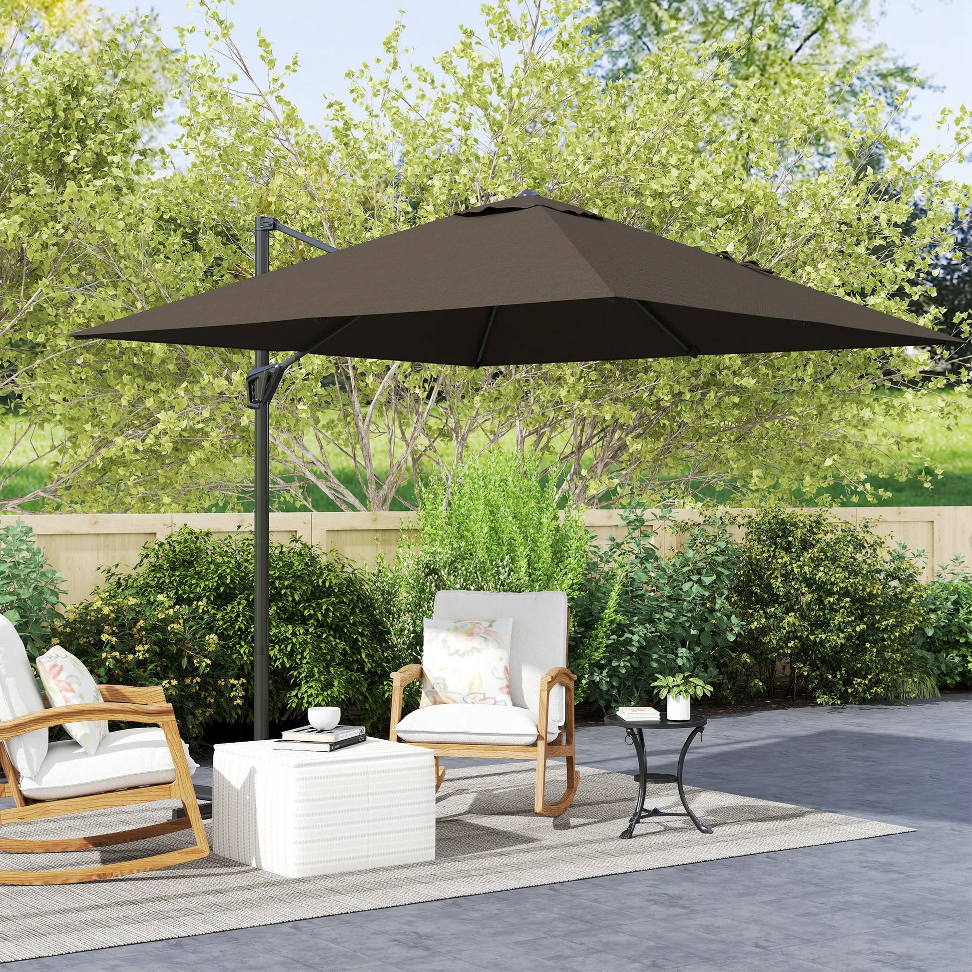 8'x8' Square Patio Hanging Offset Umbrella, Outdoor Cantilever Parasol, Tan Offset Cantilever Umbrellas at Gallery Canada