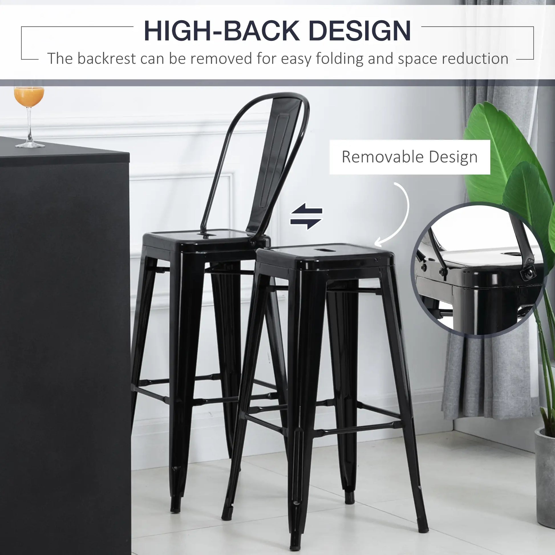 Set of 4 Bar Stools, Industrial Kitchen, Metal Frame, Black Bar Stools at Gallery Canada