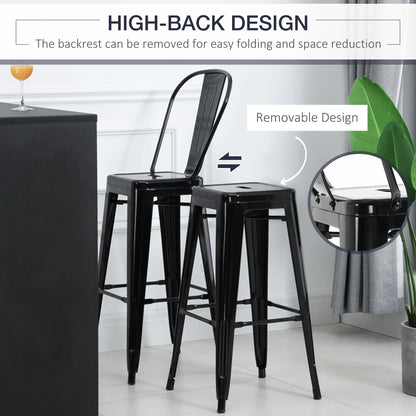 Set of 4 Bar Stools, Industrial Kitchen, Metal Frame, Black Bar Stools at Gallery Canada