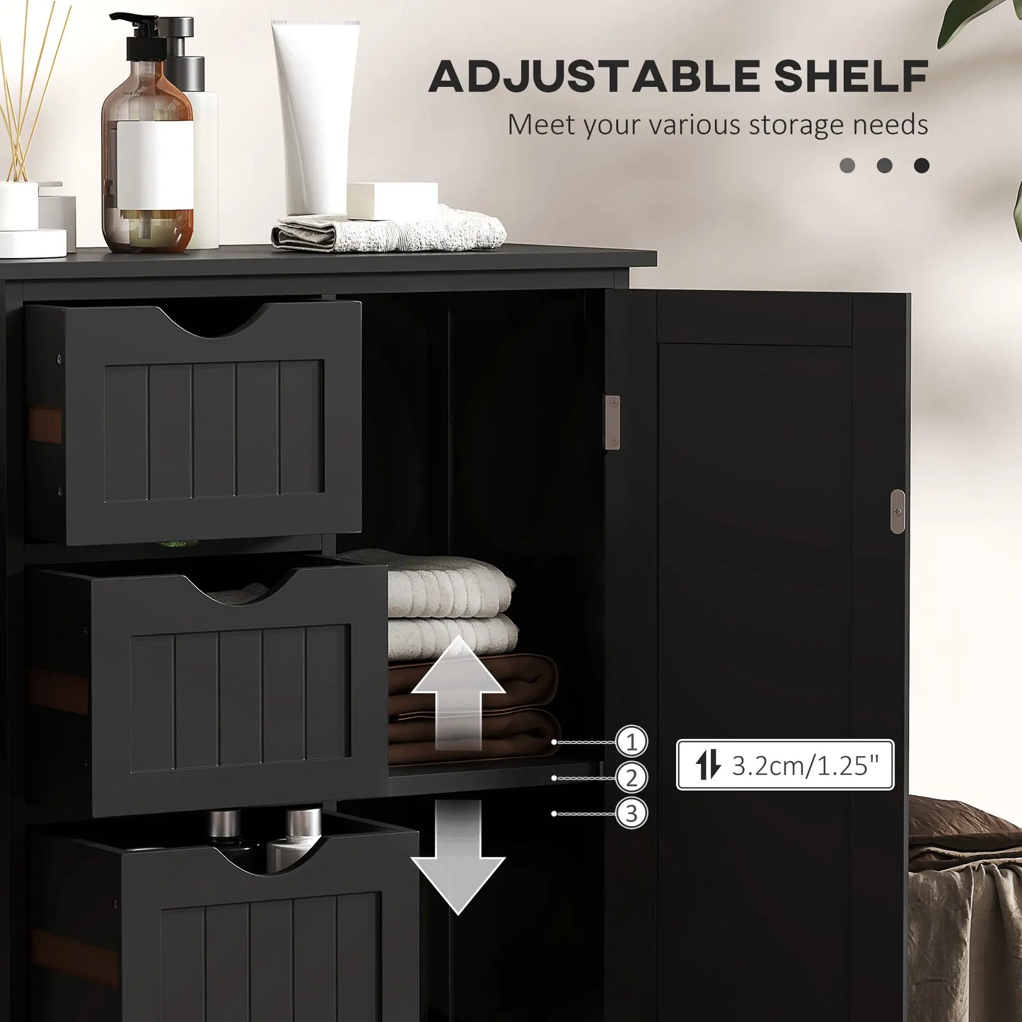 Bathroom Storage Cabinet, Adjustable Shelf, 4 Drawers, Black Bathroom Cabinets at Gallery Canada