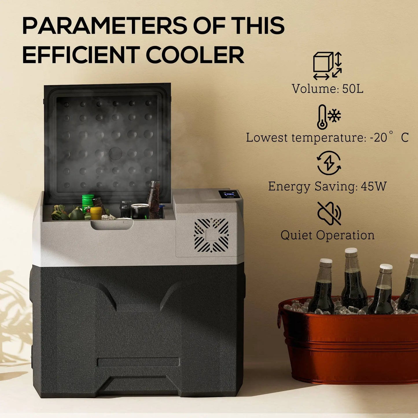 50L Portable Car Refrigerator, 12/24V Electric Cooler, -20℃, Camping, Travel Car Coolers at Gallery Canada