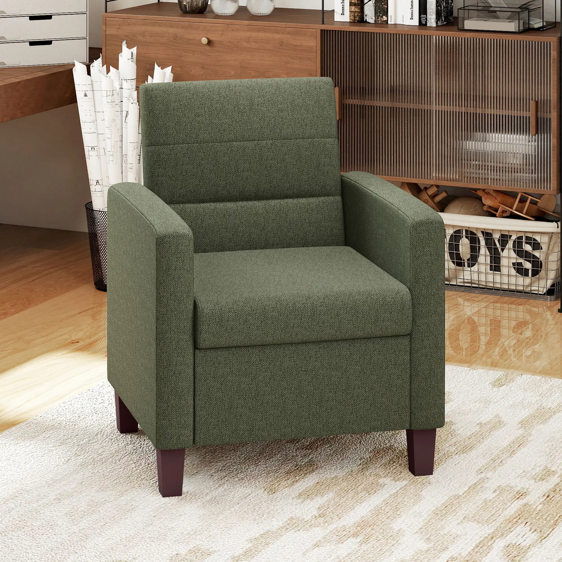 Modern Fabric Accent Chair, Seat Cushion, Non-Slip Pads, Dark Green Accent Chairs at Gallery Canada
