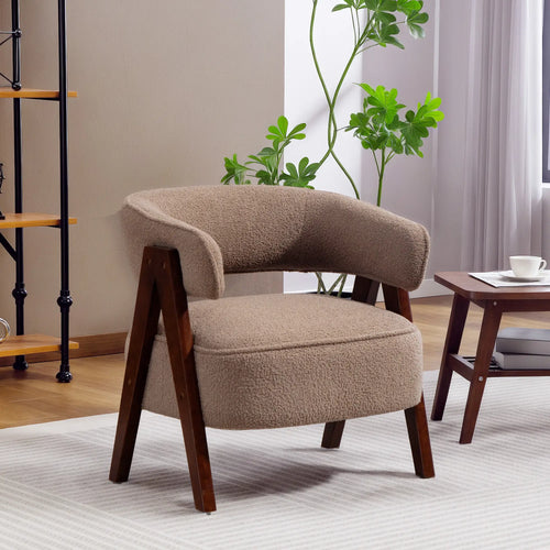 Sherpa Fleece Accent Chair, Upholstered Armchair, Light Brown