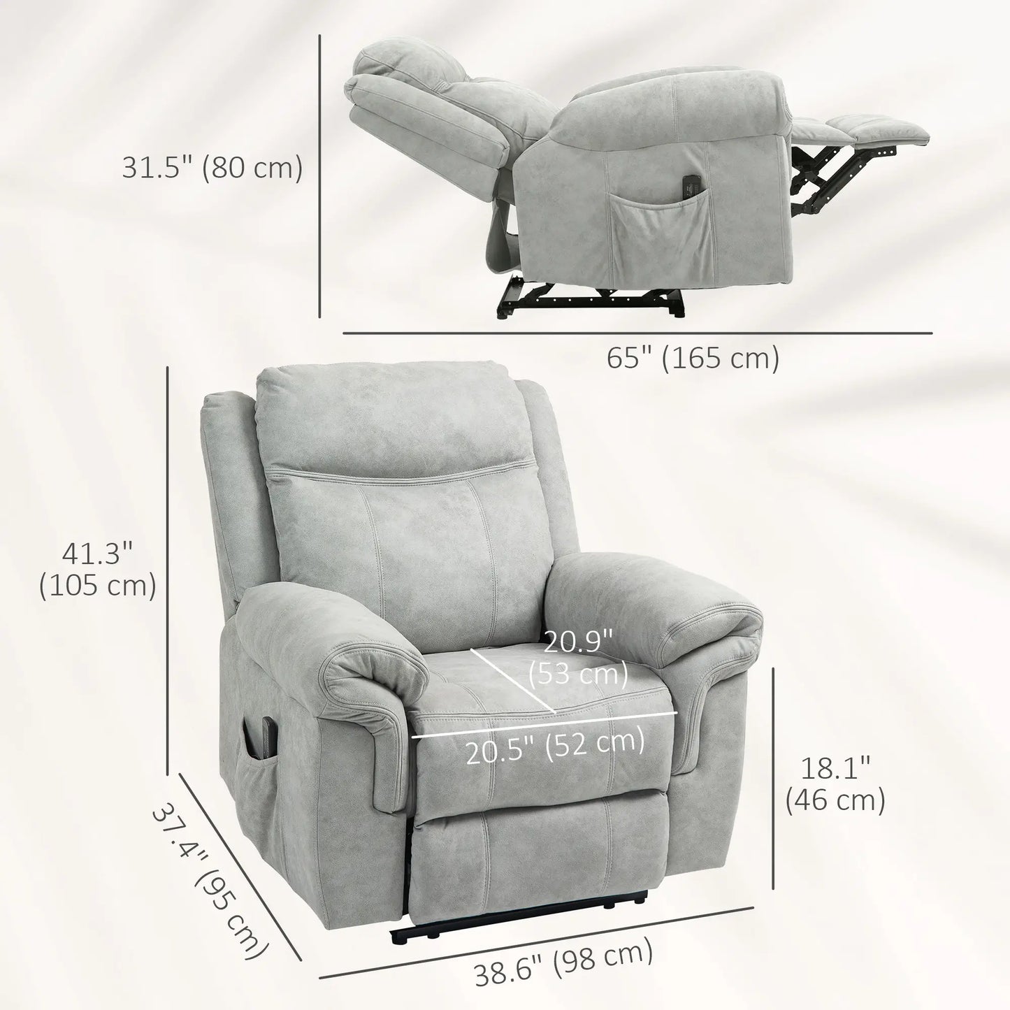 Manual Recliner Chair with Vibration Massage, Side Pockets, Microfibre Reclining Chair for Living Room, Grey Sofas & Reclining Chairs at Gallery Canada
