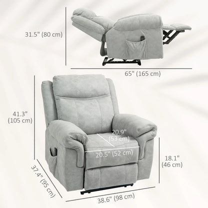 Manual Recliner Chair with Vibration Massage, Side Pockets, Microfibre Reclining Chair for Living Room, Grey Sofas & Reclining Chairs at Gallery Canada