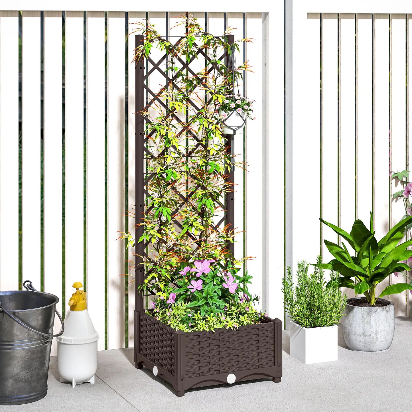 Raised Garden Bed with Trellis, Plastic, 16" x 16" x 48", Drainage Holes Raised Garden Beds at Gallery Canada