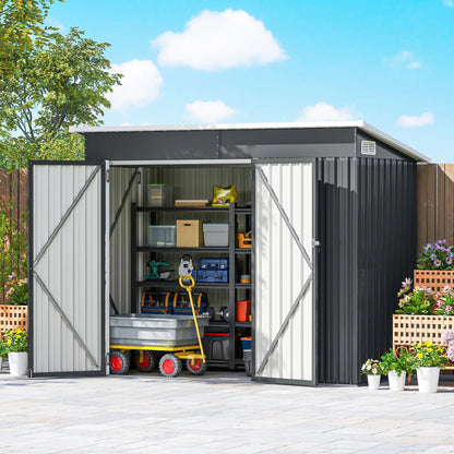 7.5' x 4.3' Outdoor Storage Shed, Waterproof Metal Garden Shed, Dark Grey