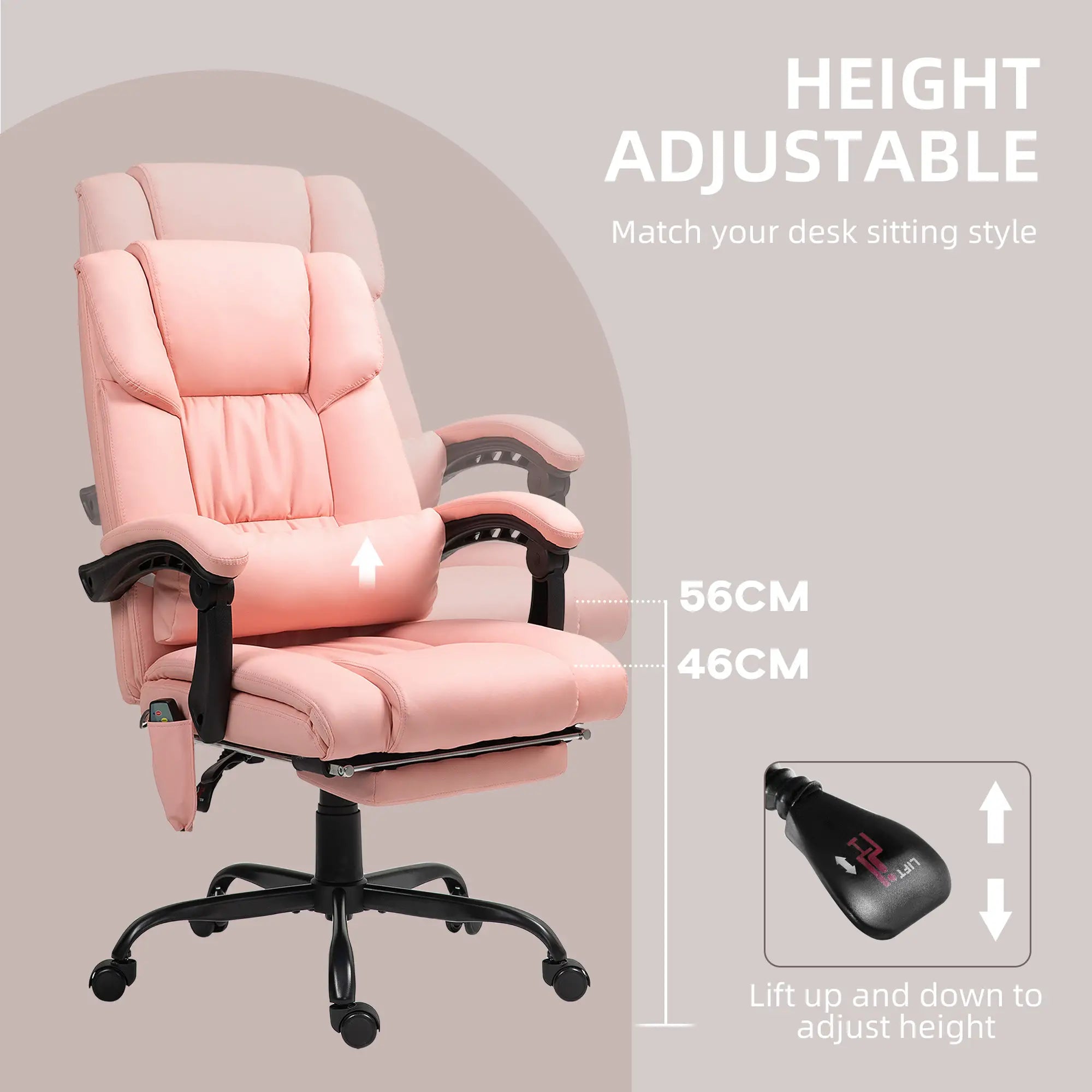 6-Point Vibration Massage Chair, Adjustable Height, Retractable Footrest, Pink Massage Chairs at Gallery Canada