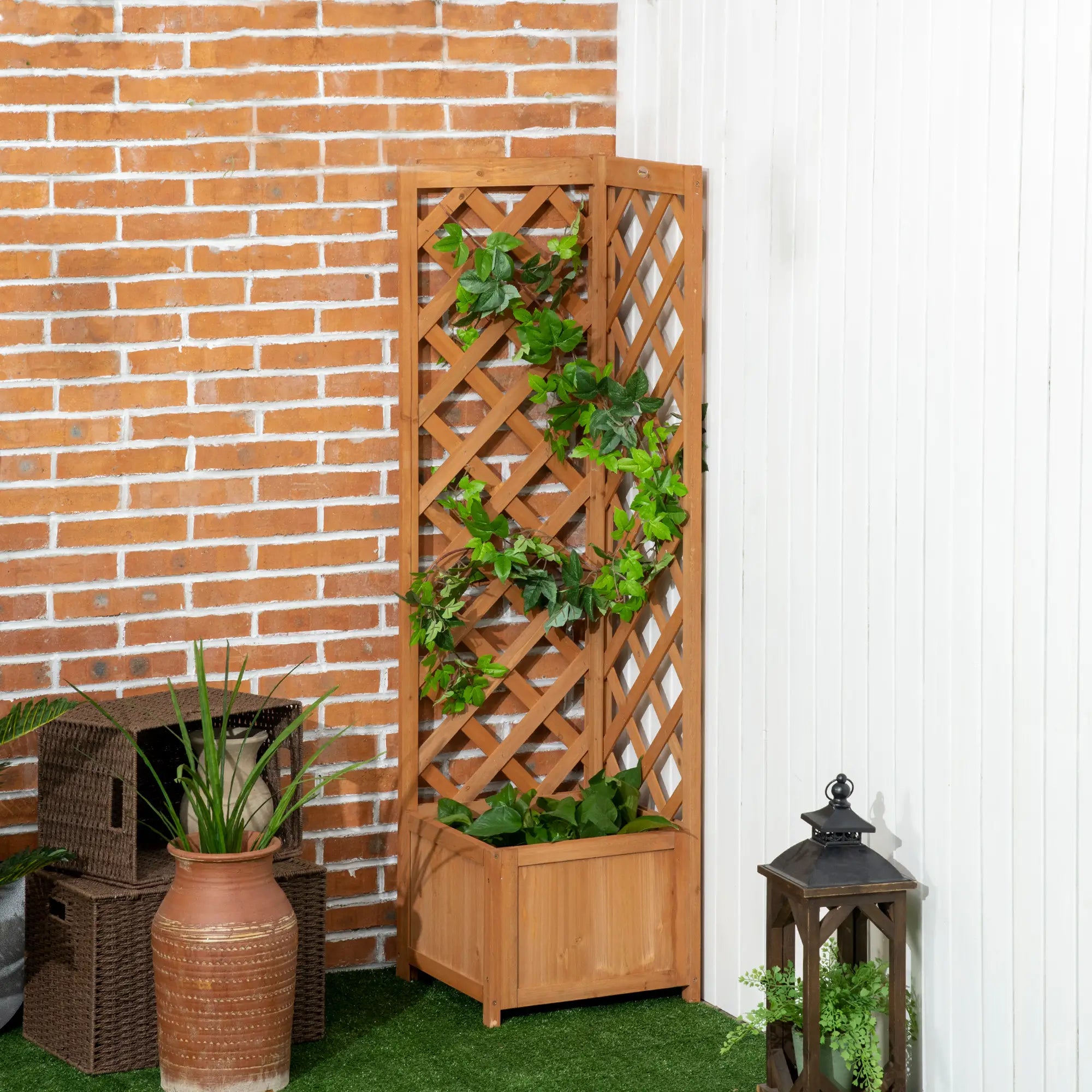 Wood Planter Raised Garden Bed With Trellis, 16