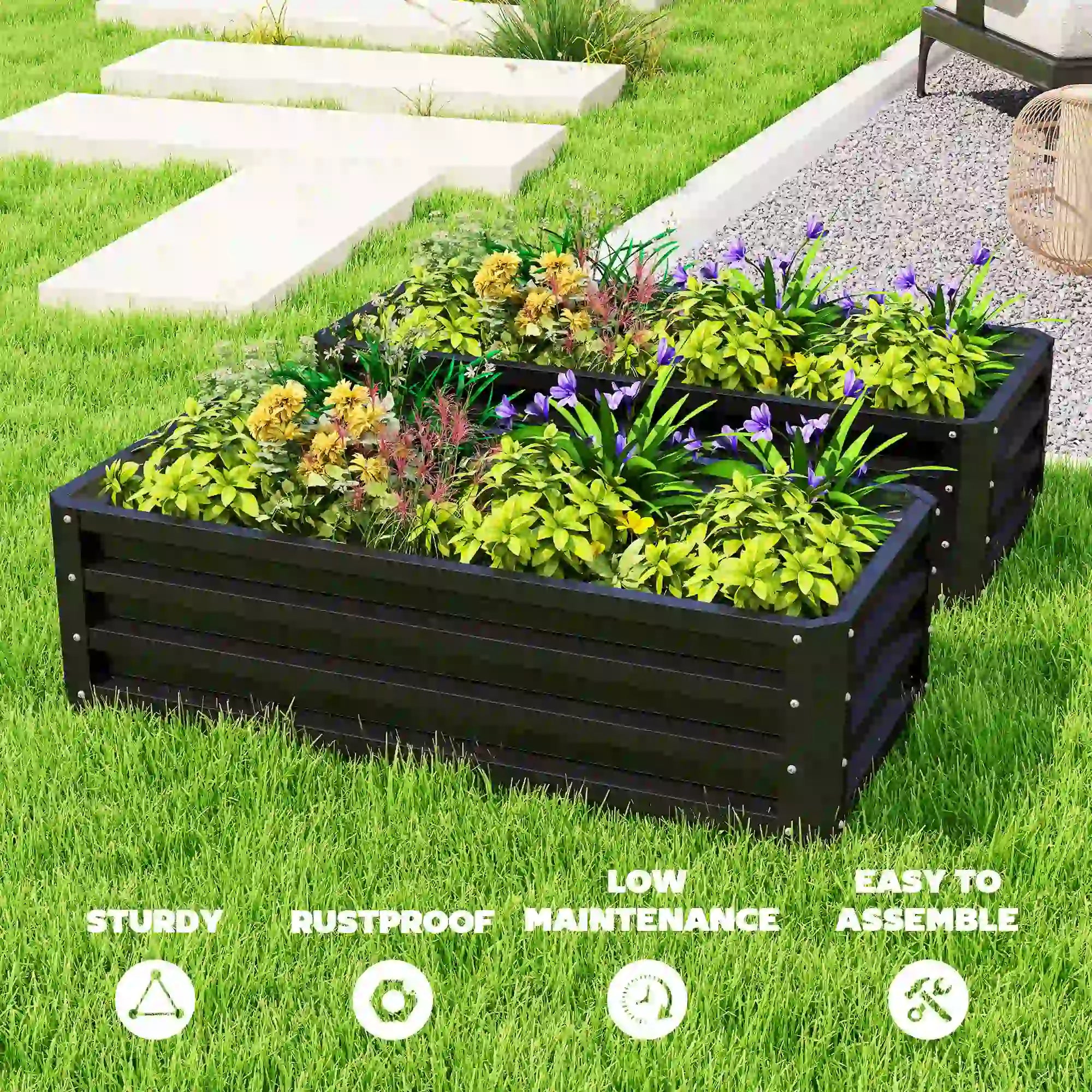 Galvanized Raised Garden Beds, Outdoor Planter Box, Set Of 2, Black Galvanized Planter Boxes at Gallery Canada