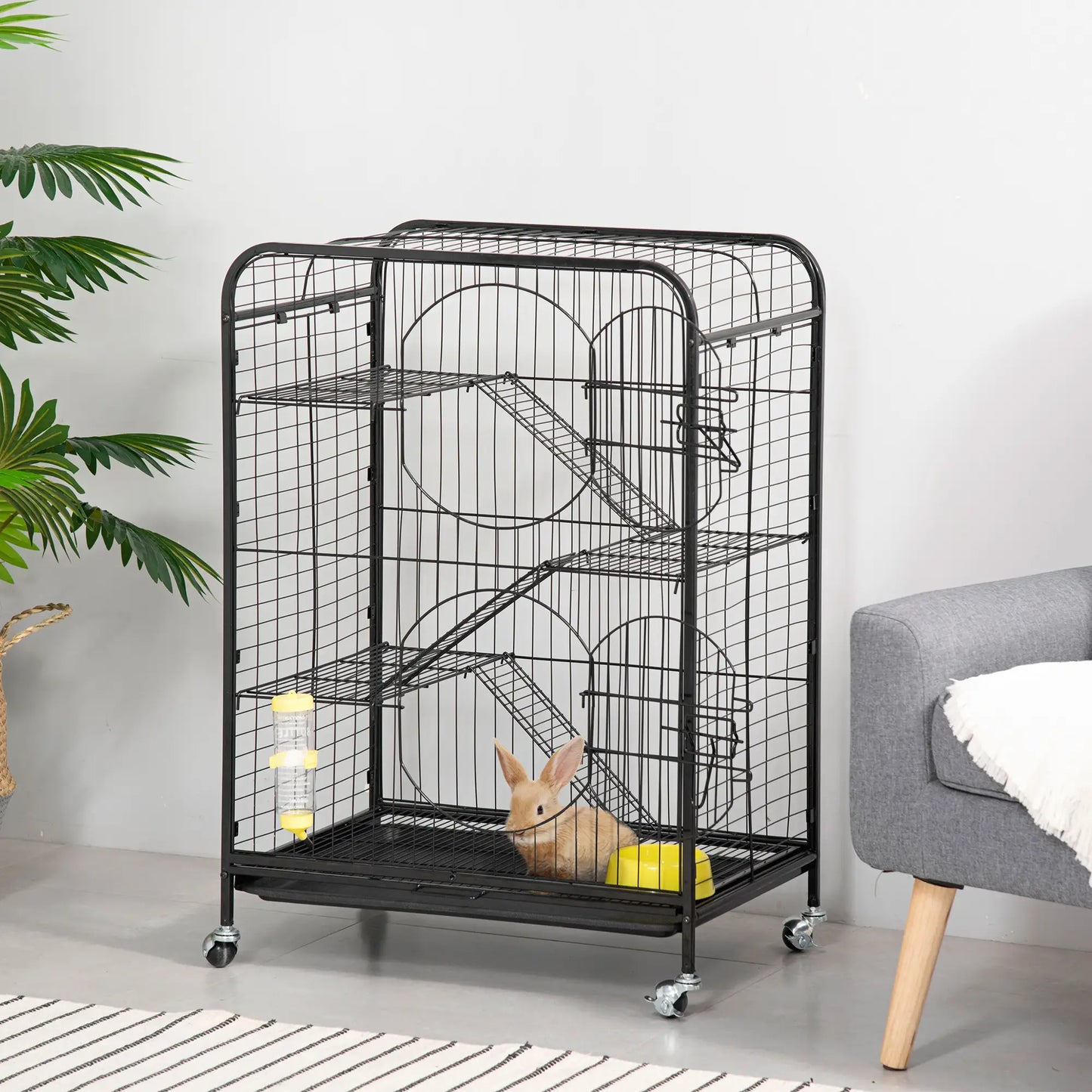 36.6" Rolling Small Animal Cage, Rabbit Ferret Playpen, Black Houses & Habitats at Gallery Canada