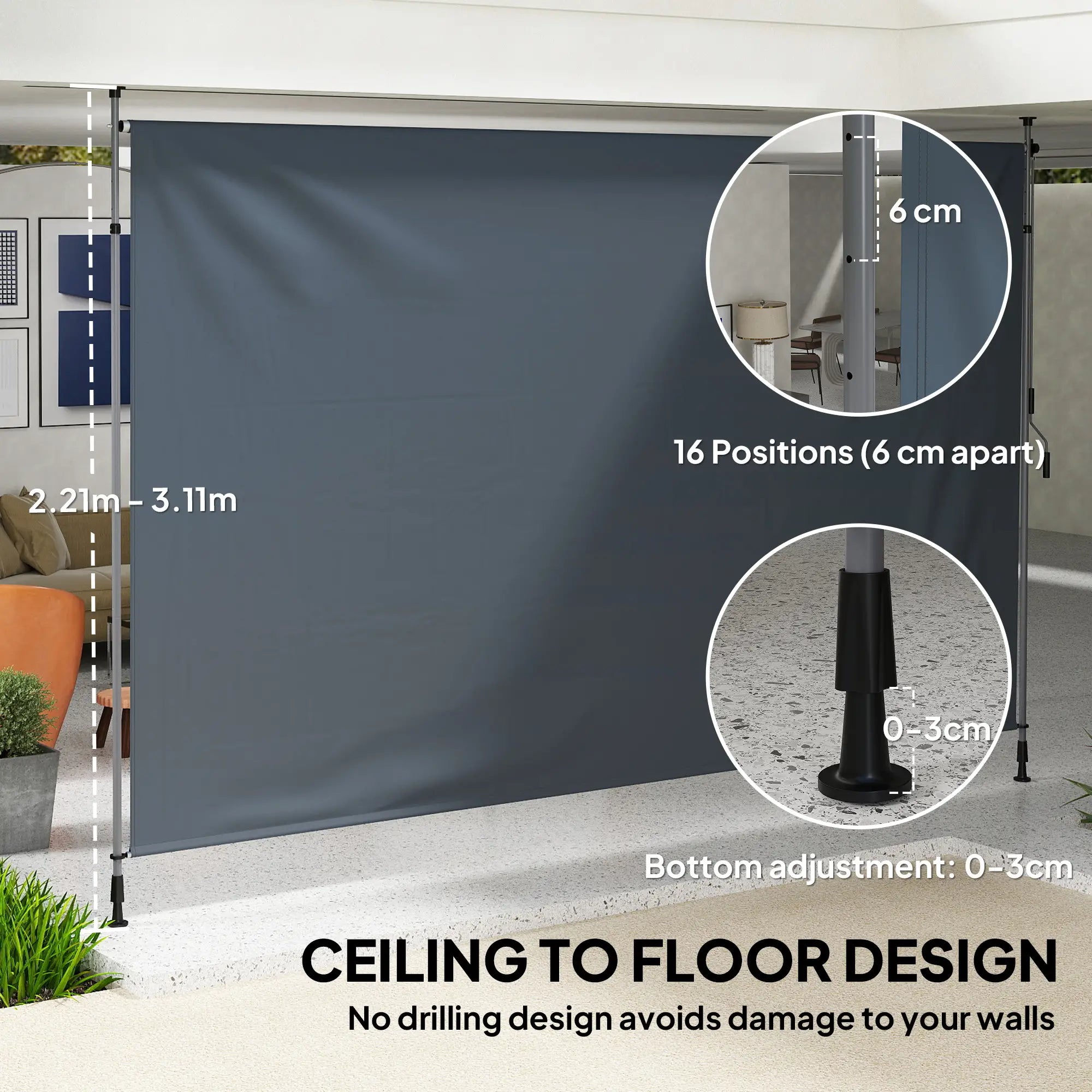 13' x 10' Manual Retractable Patio Awning, UPF30+ Water-Resistant, Dark Grey Patio Awnings at Gallery Canada