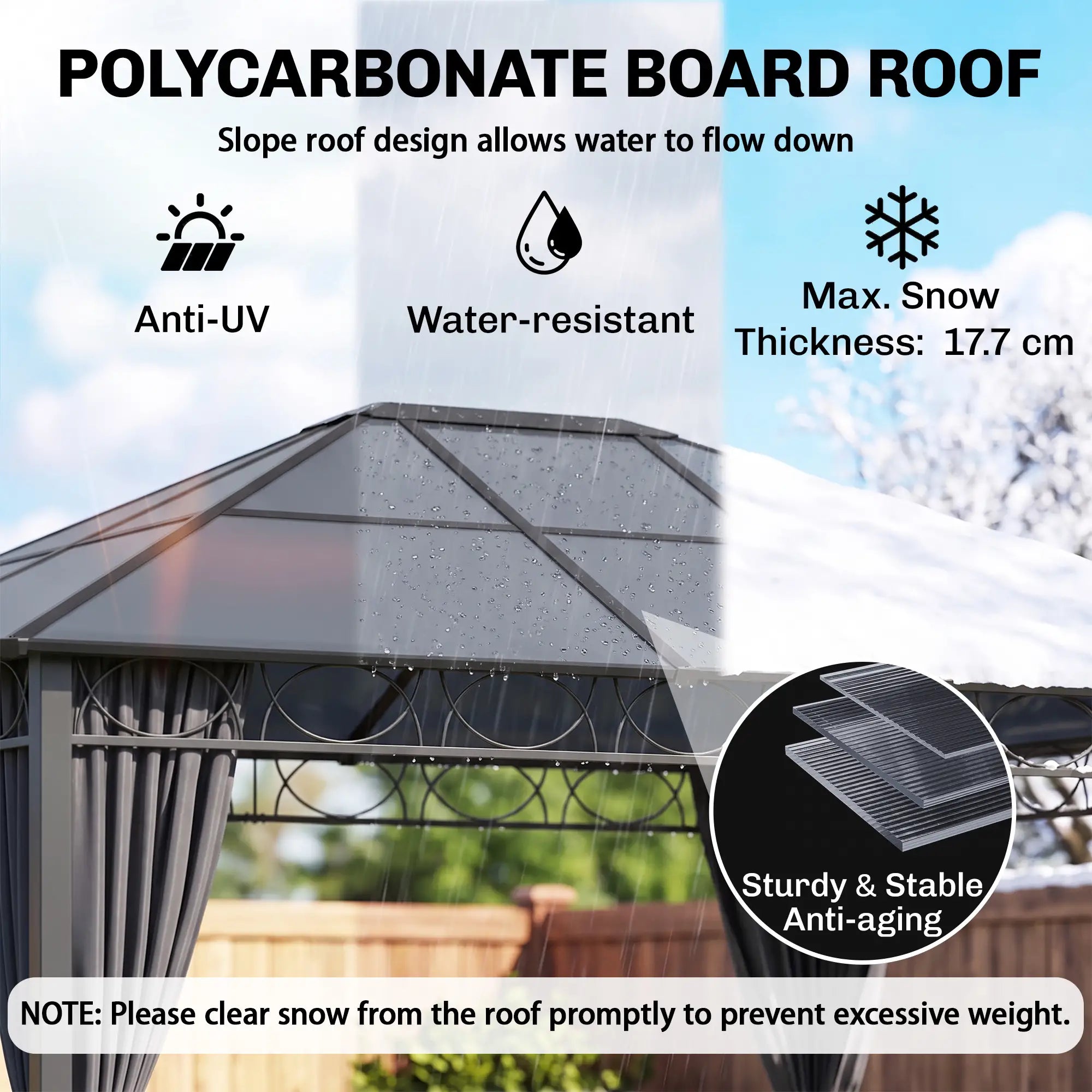 13' x 10' Polycarbonate Hardtop Gazebo, Aluminum Frame, Dark Grey Gazebos at Gallery Canada
