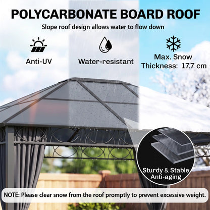 13' x 10' Polycarbonate Hardtop Gazebo, Aluminum Frame, Dark Grey Gazebos at Gallery Canada