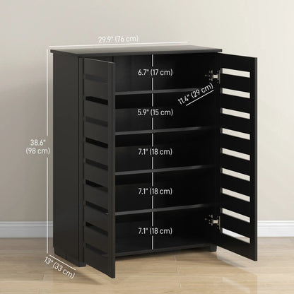 Shoe Storage Cabinet, 2 Slatted Doors, Holds 15 Pairs, Black Shoe Storage Cabinets & Racks at Gallery Canada