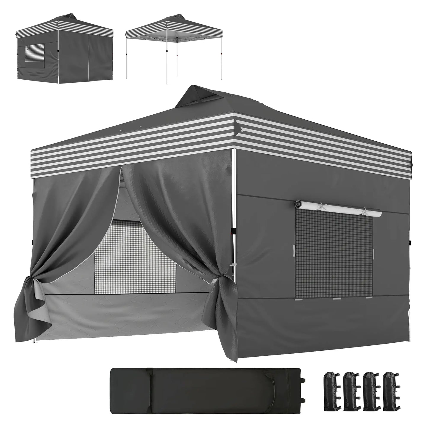 10 x 10 ft Pop Up Canopy Tent, 4 Sidewalls, UPF 50+, Wheeled Bag, Dark Grey Pop Up Canopies Dark Grey, White at Gallery Canada