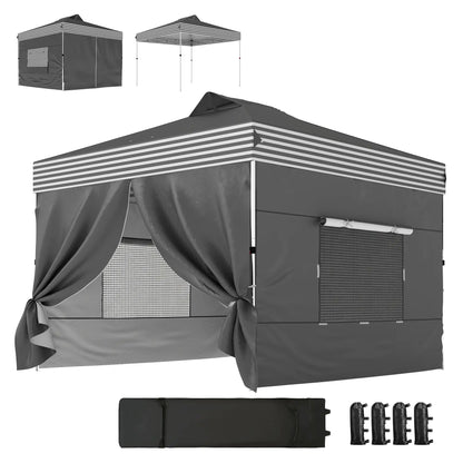 10 x 10 ft Pop Up Canopy Tent, 4 Sidewalls, UPF 50+, Wheeled Bag, Dark Grey Pop Up Canopies Dark Grey, White at Gallery Canada