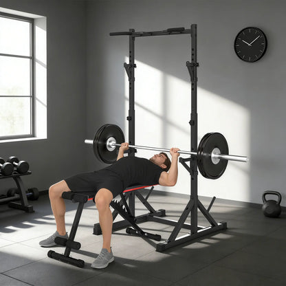 Adjustable Squat Rack, Bench Press Rack With Weight Plate Holders, Black Dumbbells & Barbells at Gallery Canada