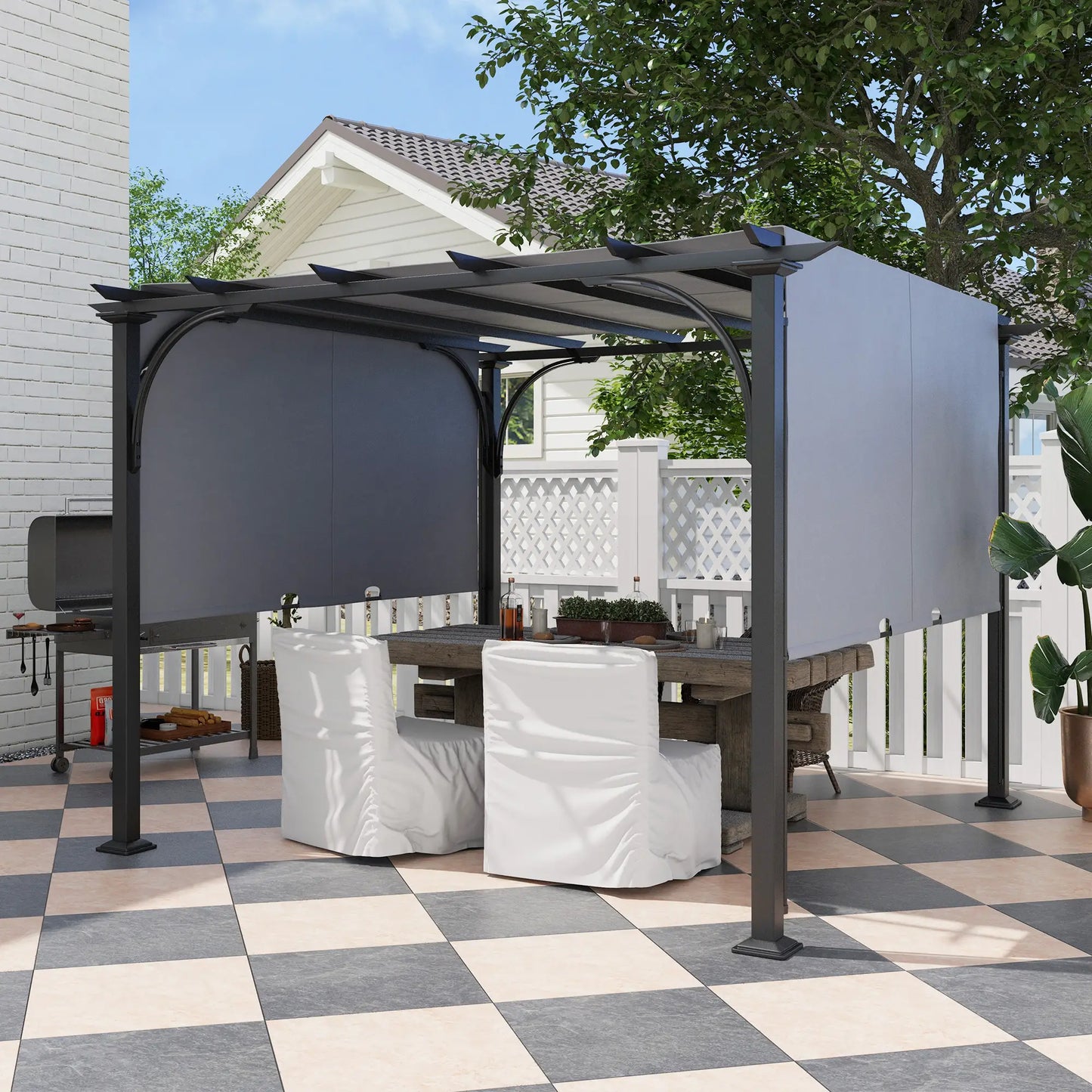 10' x 10' Outdoor Pergola, Steel Frame, Grey Pergolas at Gallery Canada