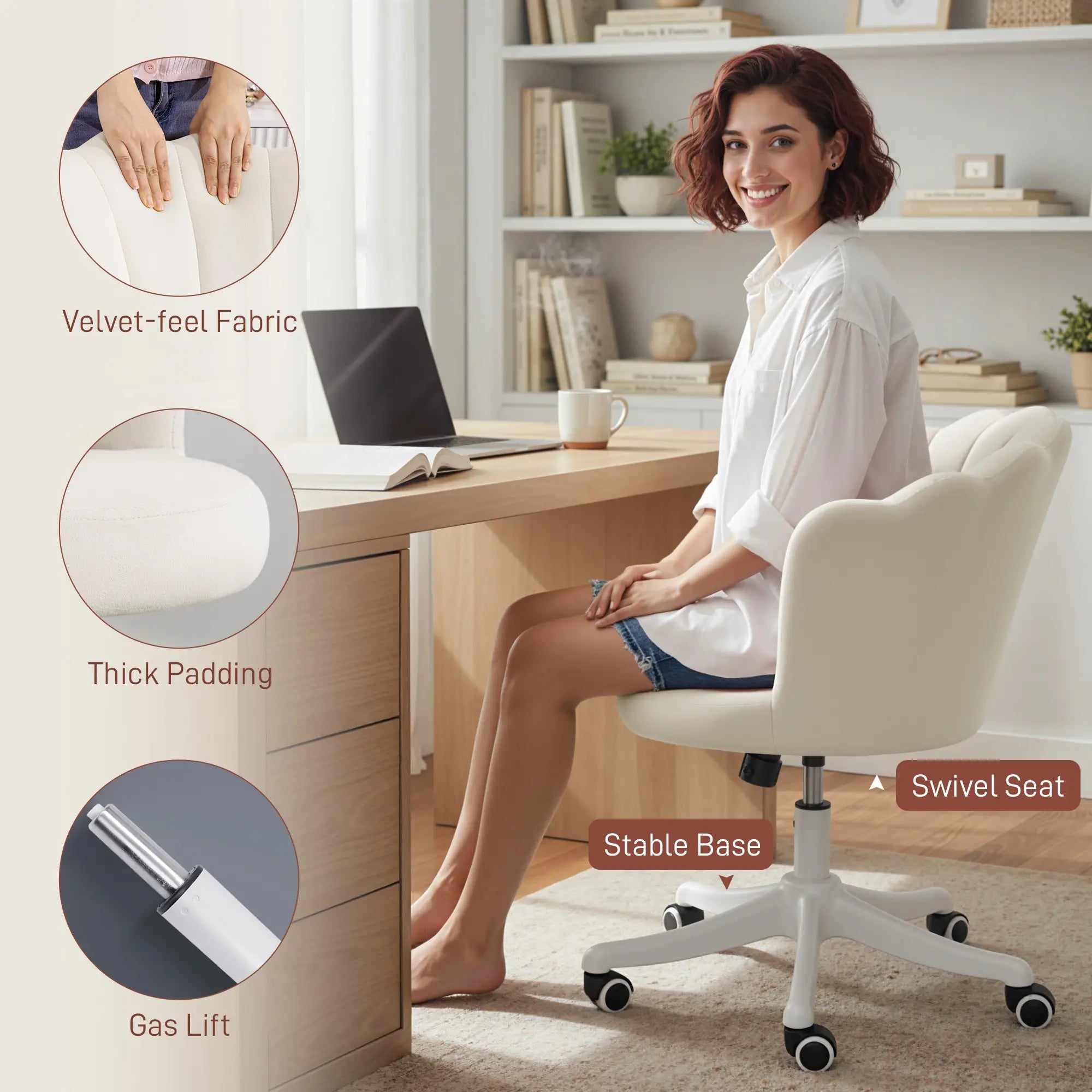 Armless Swivel Desk Chair, Adjustable Height, Cream Task Chairs at Gallery Canada