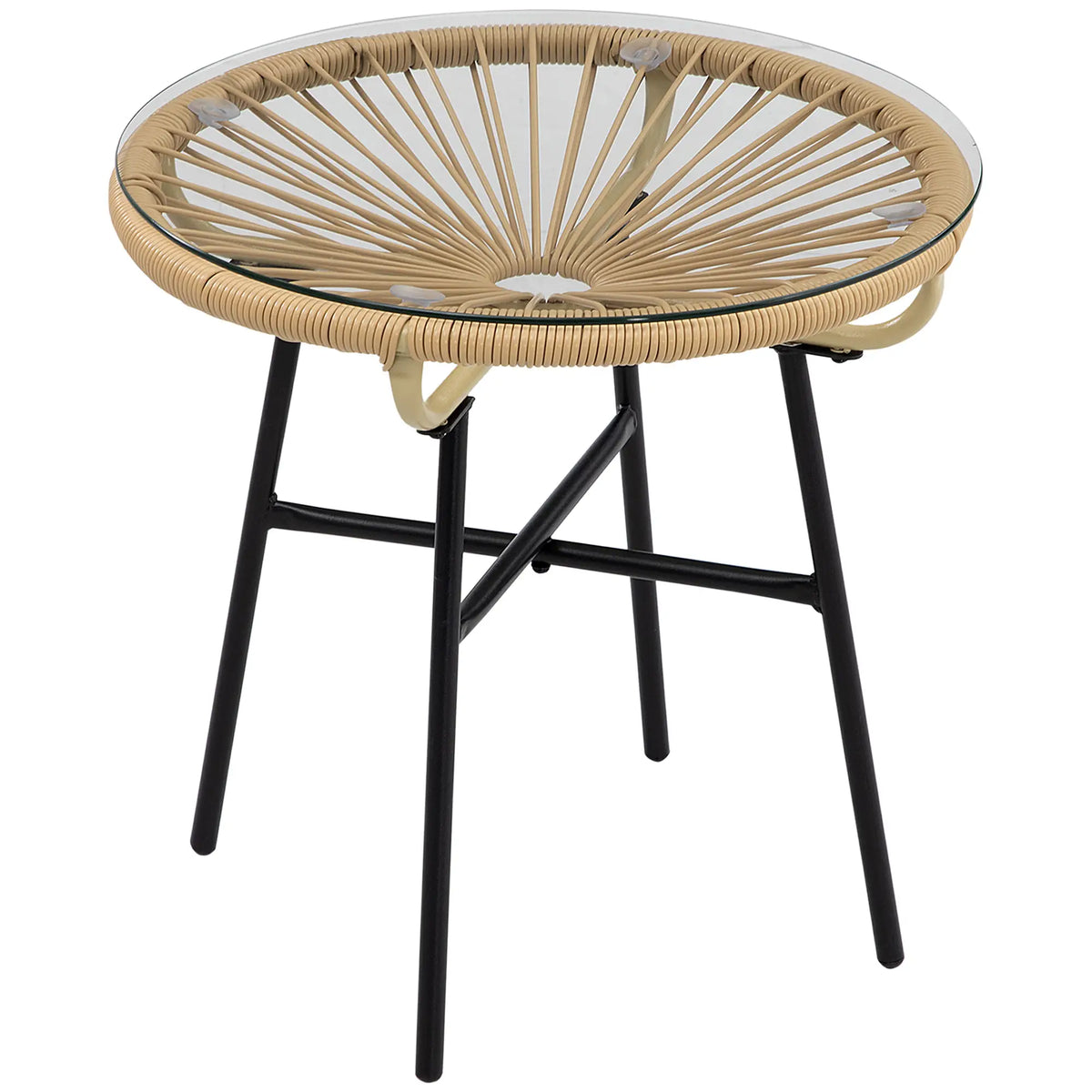 Round Rattan Side Table With Tempered Glass Top, Beige Patio Side Tables at Gallery Canada