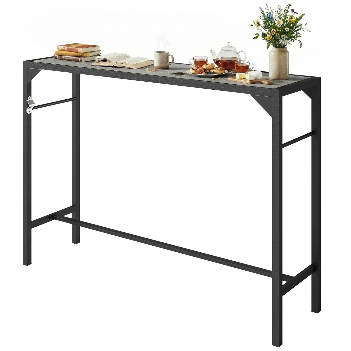 Outdoor Bar Table With Bottle Opener, Wood Grain Plastic Top, 55" x 15" x 39" Patio Dining Tables at Gallery Canada